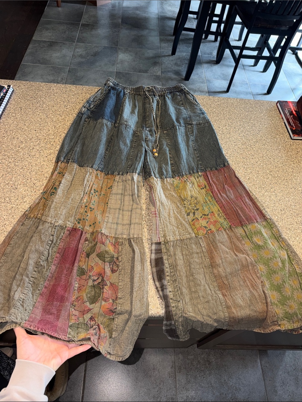 Young threads patchwork wide leg boho pants